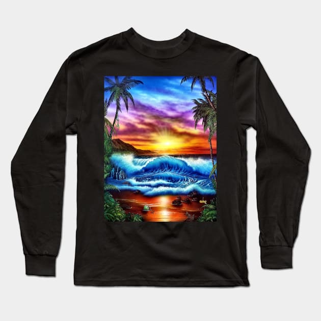 Hawaiian Hawaii seascape sunset Long Sleeve T-Shirt by Coreoceanart